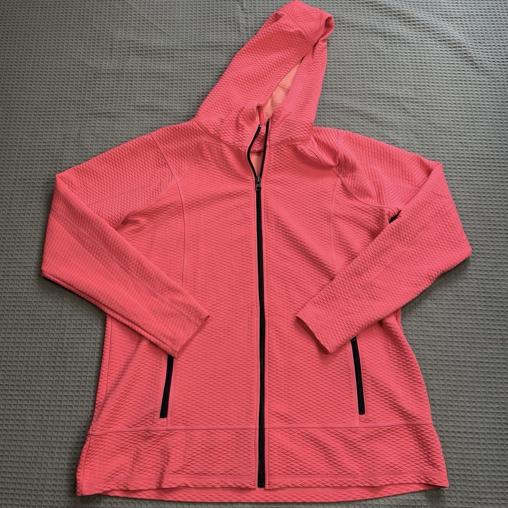 T By Talbots Full Zip Hooded Jacket XP (XLP) Womens Neon Coral Pink Textured